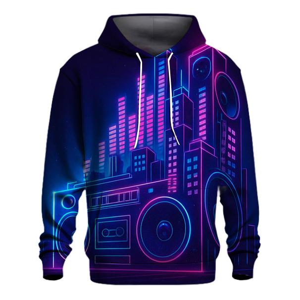 Neon Boombox Skyline printed hoodies