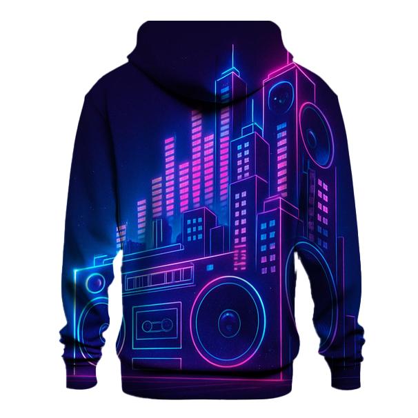 Neon Boombox Skyline printed hoodies
