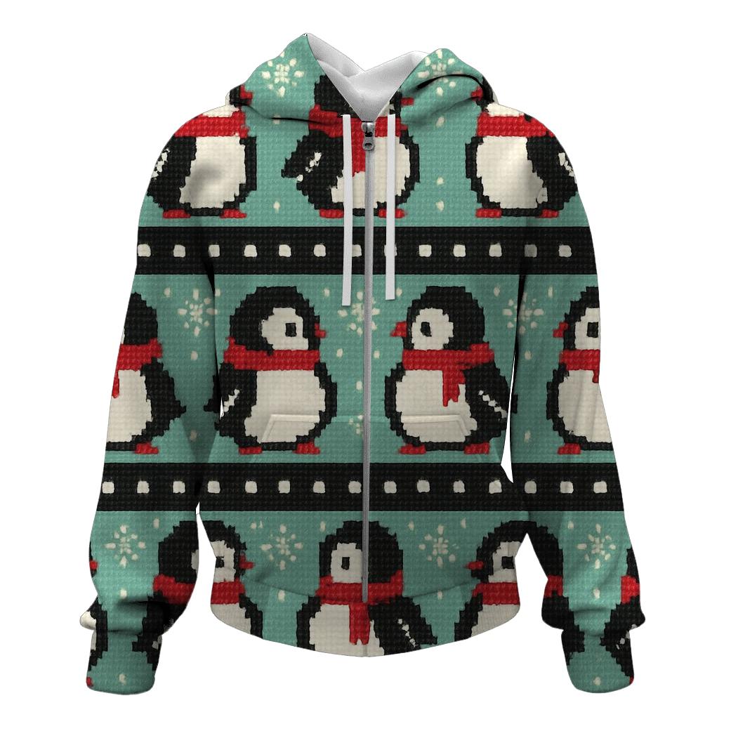 Polar Penguin Polka Stripe Design embroidered hoodies