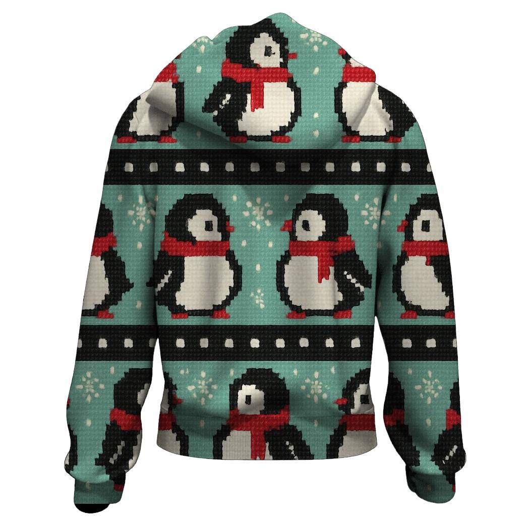 Polar Penguin Polka Stripe Design embroidered hoodies