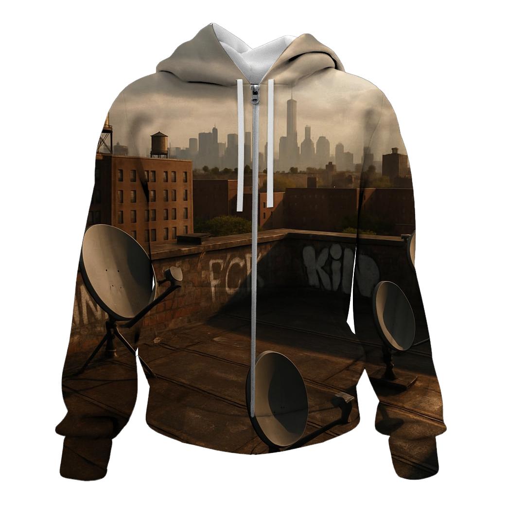 South Bronx Rooftop View Toward Downtown Manhattan embroidered hoodies