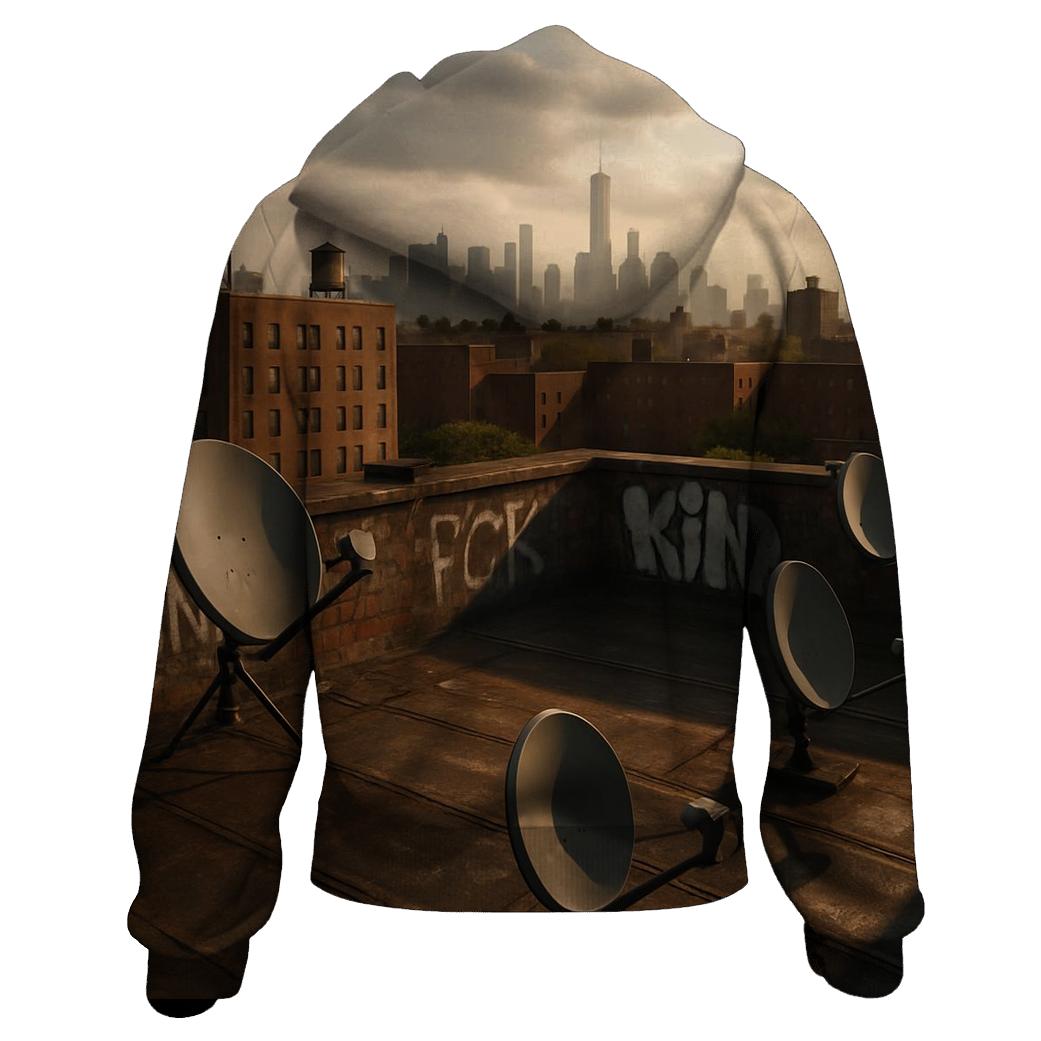 South Bronx Rooftop View Toward Downtown Manhattan embroidered hoodies