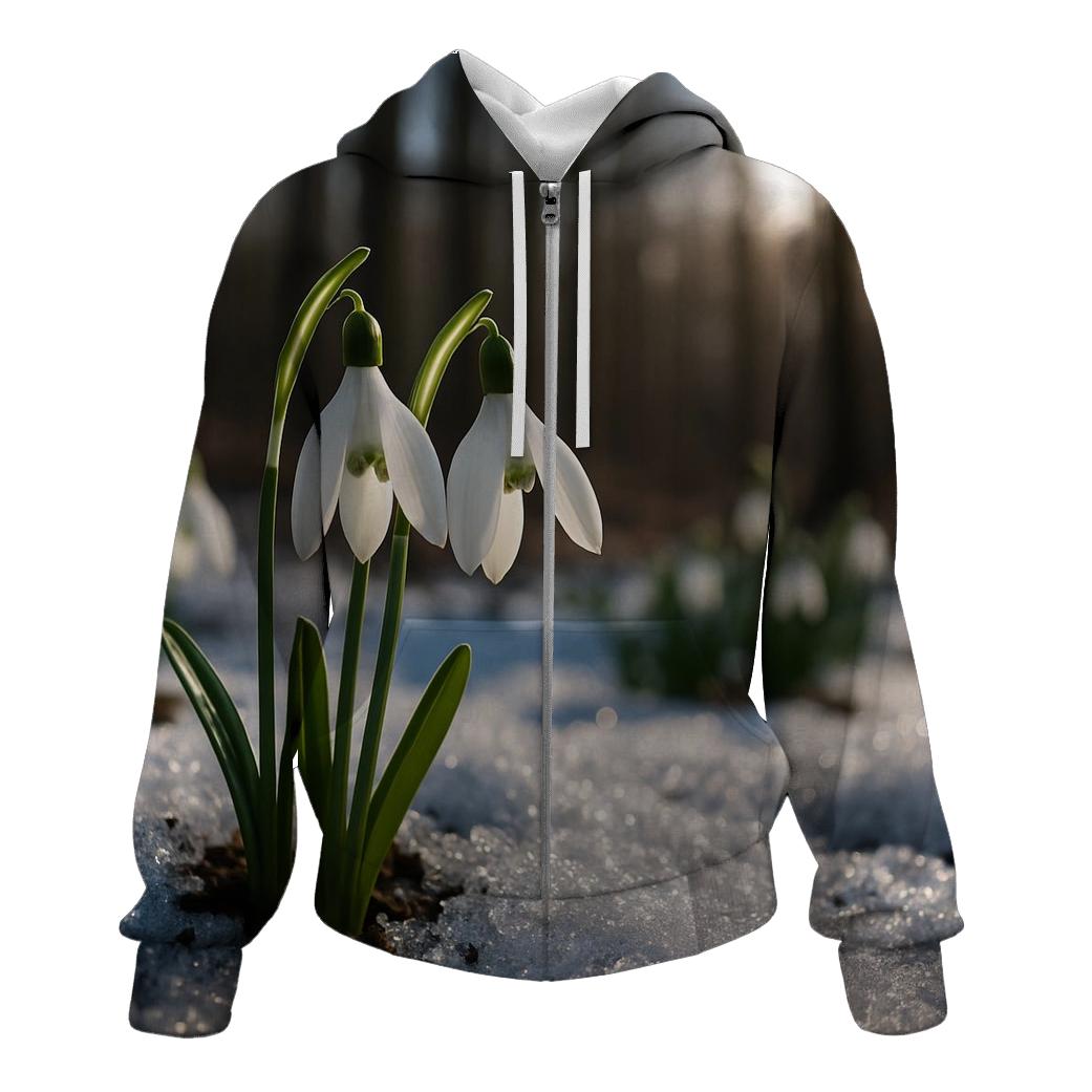 Snowdrops Emerging Through Late Snow printed hoodies