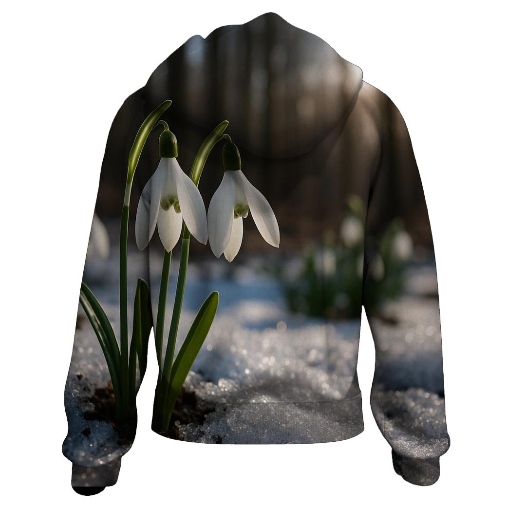 Snowdrops Emerging Through Late Snow printed hoodies