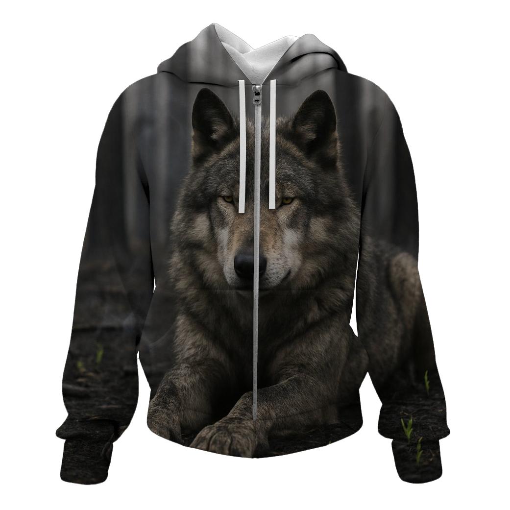 Resting Wolf On Charred Forest Floor hoodies fashion