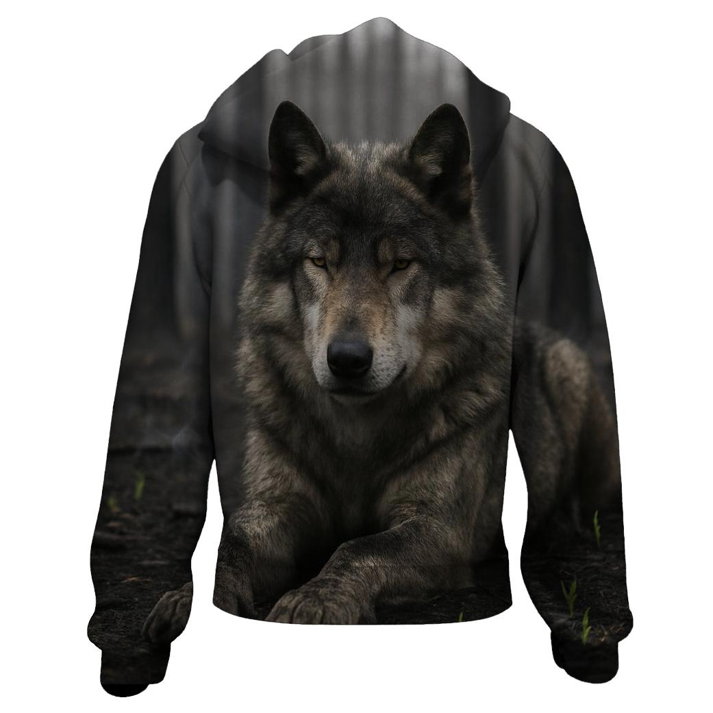 Resting Wolf On Charred Forest Floor hoodies fashion
