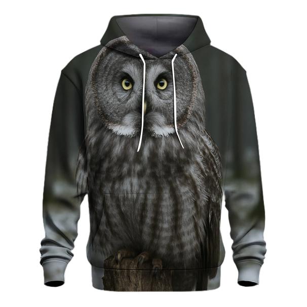 Great Gray Owl On Boreal Snag heavyweight hoodies
