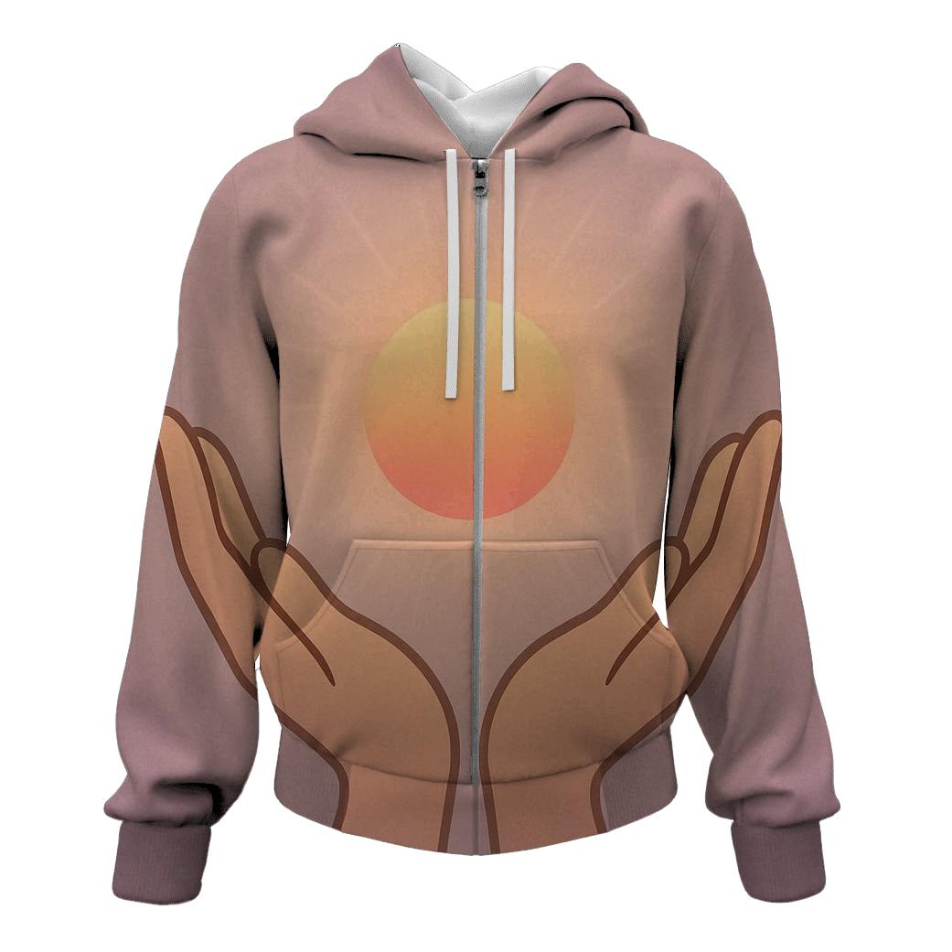 Hands Cradling Dawn zip-up hoodies