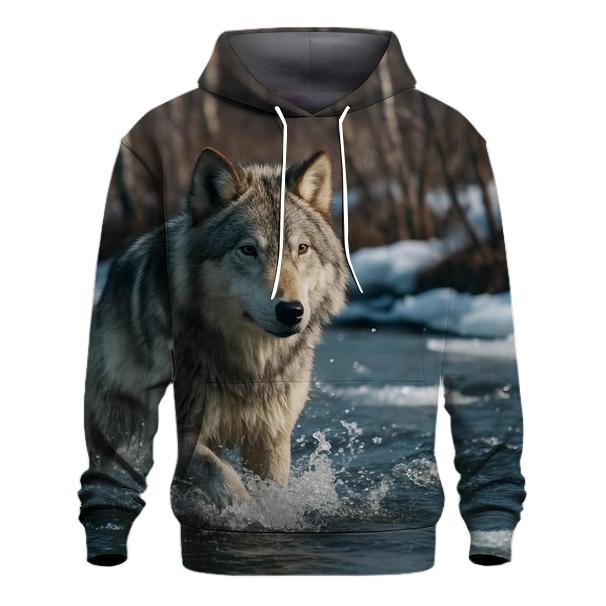 River Crossing Wolf In Spring Thaw lightweight hoodies
