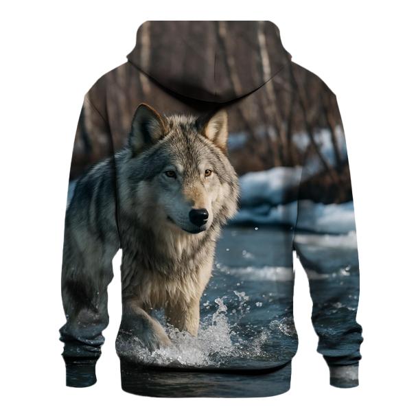 River Crossing Wolf In Spring Thaw lightweight hoodies