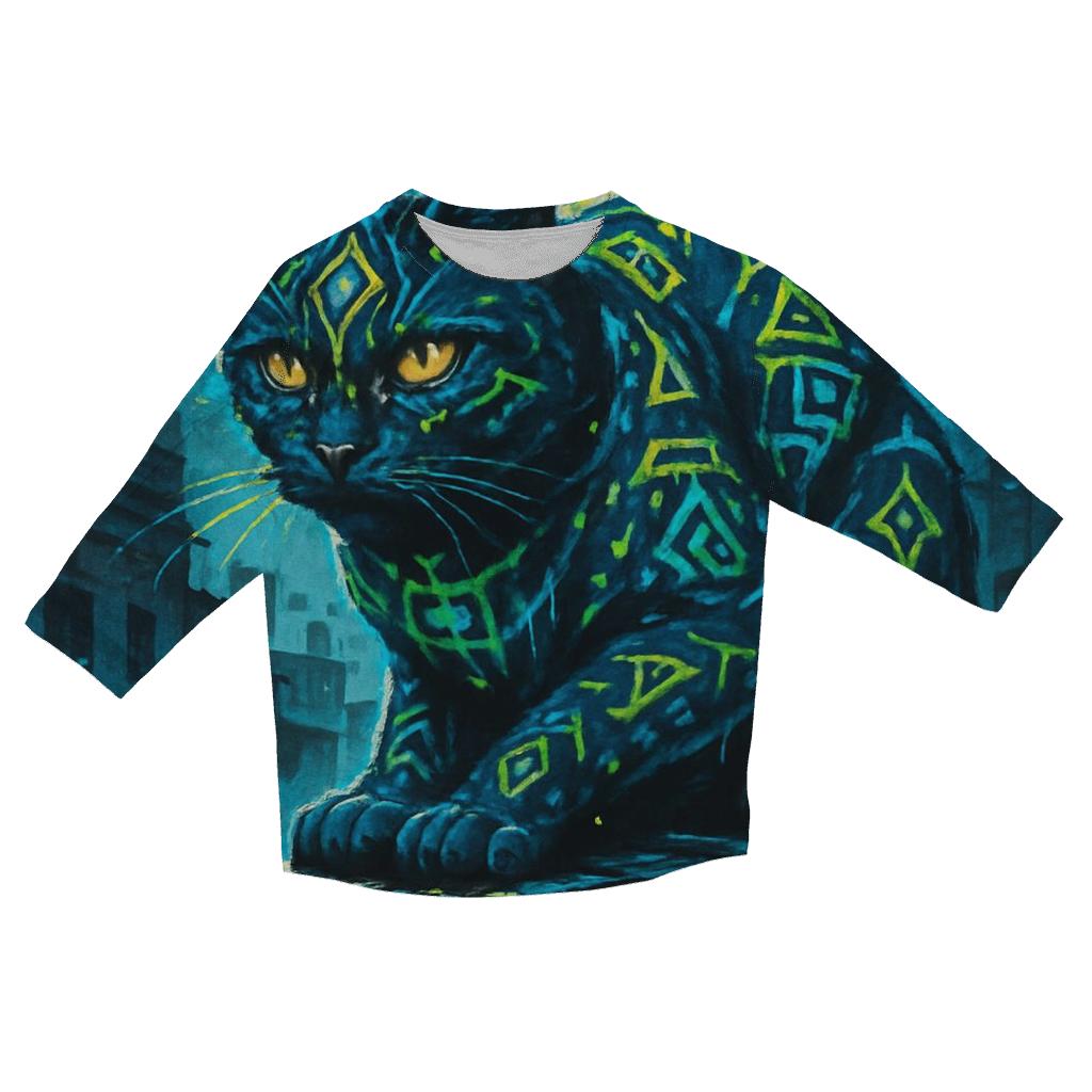 Graffiti Temple Guardian Cat stylish quarter sleeve tops