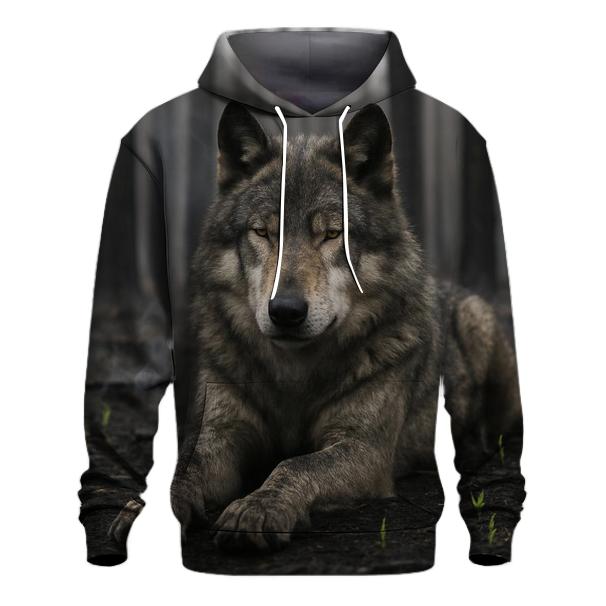 Resting Wolf On Charred Forest Floor heavyweight hoodies