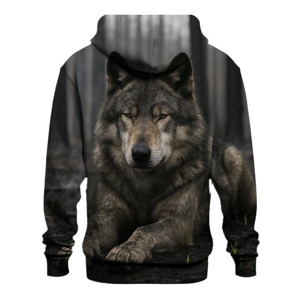 Resting Wolf On Charred Forest Floor heavyweight hoodies