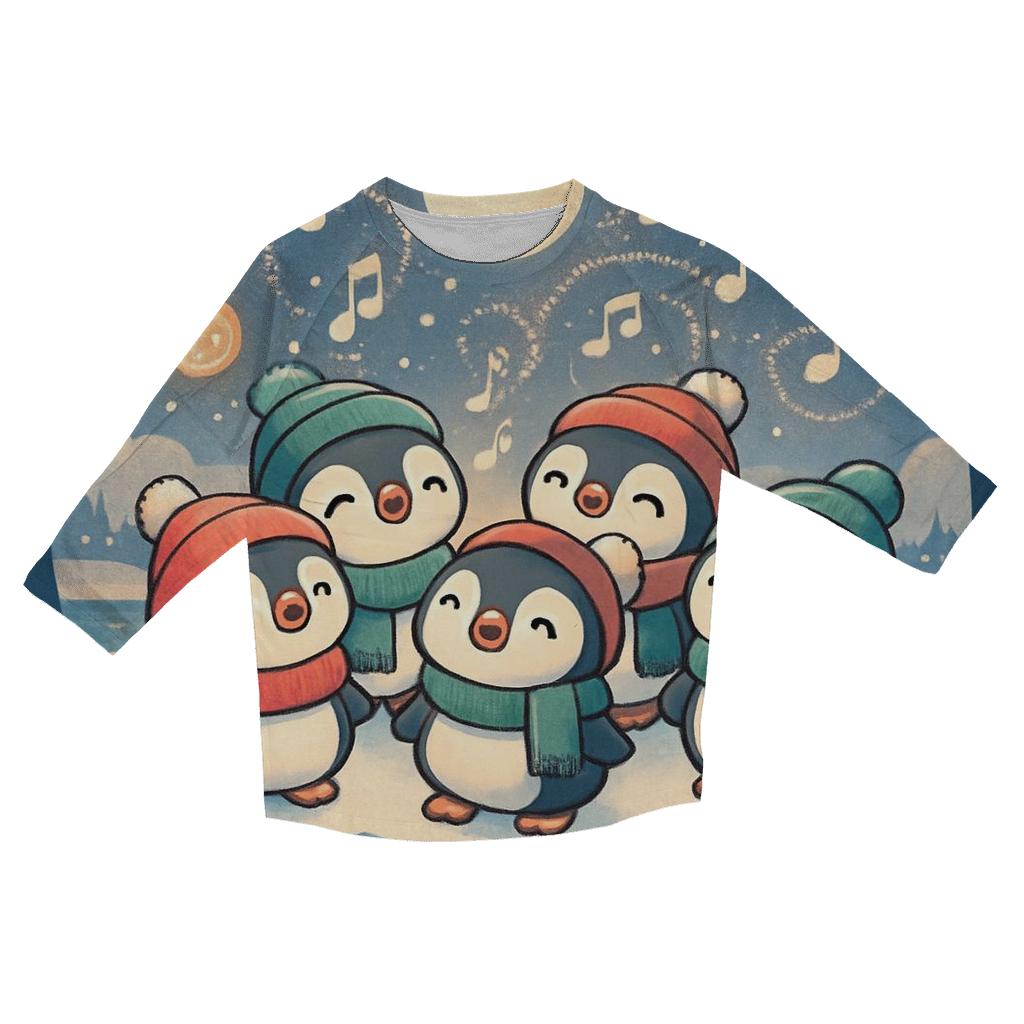 Penguin Carolers On Floating Ice Stage personalized 3/4 sleeve tees