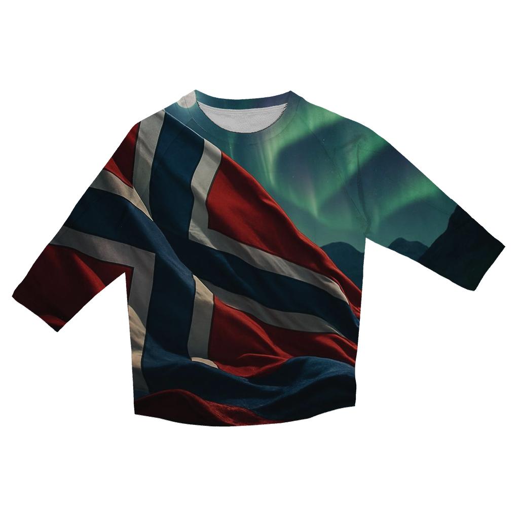 Norwegian Flag Aurora Fjord Waves custom 3/4 sleeve shirts