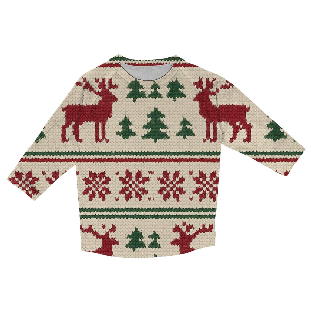 Nordic Reindeer Fair Isle Stripe trendy 3/4 sleeve tops