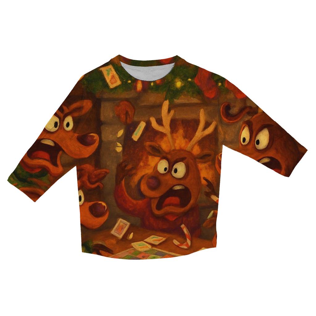 Reindeer Game Night Cabin Chaos trendy 3/4 sleeve tops