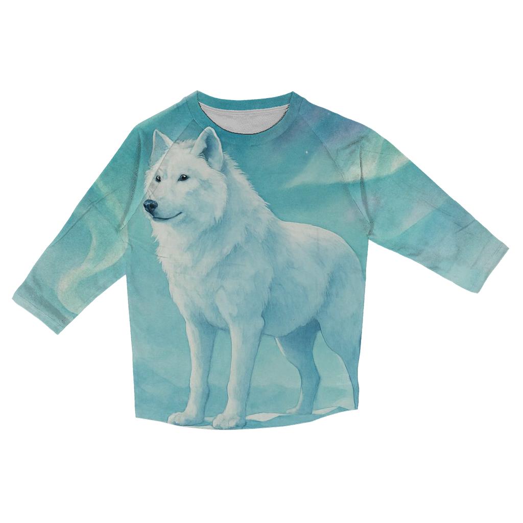 Aurora Glacier Guardian Wolf printed three quarter sleeve shirts