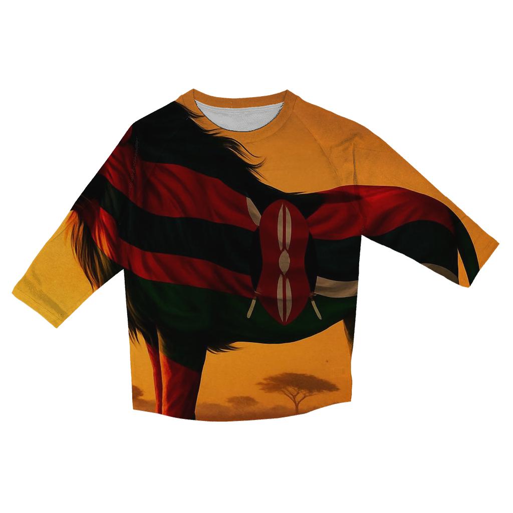 Kenyan Flag Savannah Lion Silhouette fashion 3/4 sleeve shirts