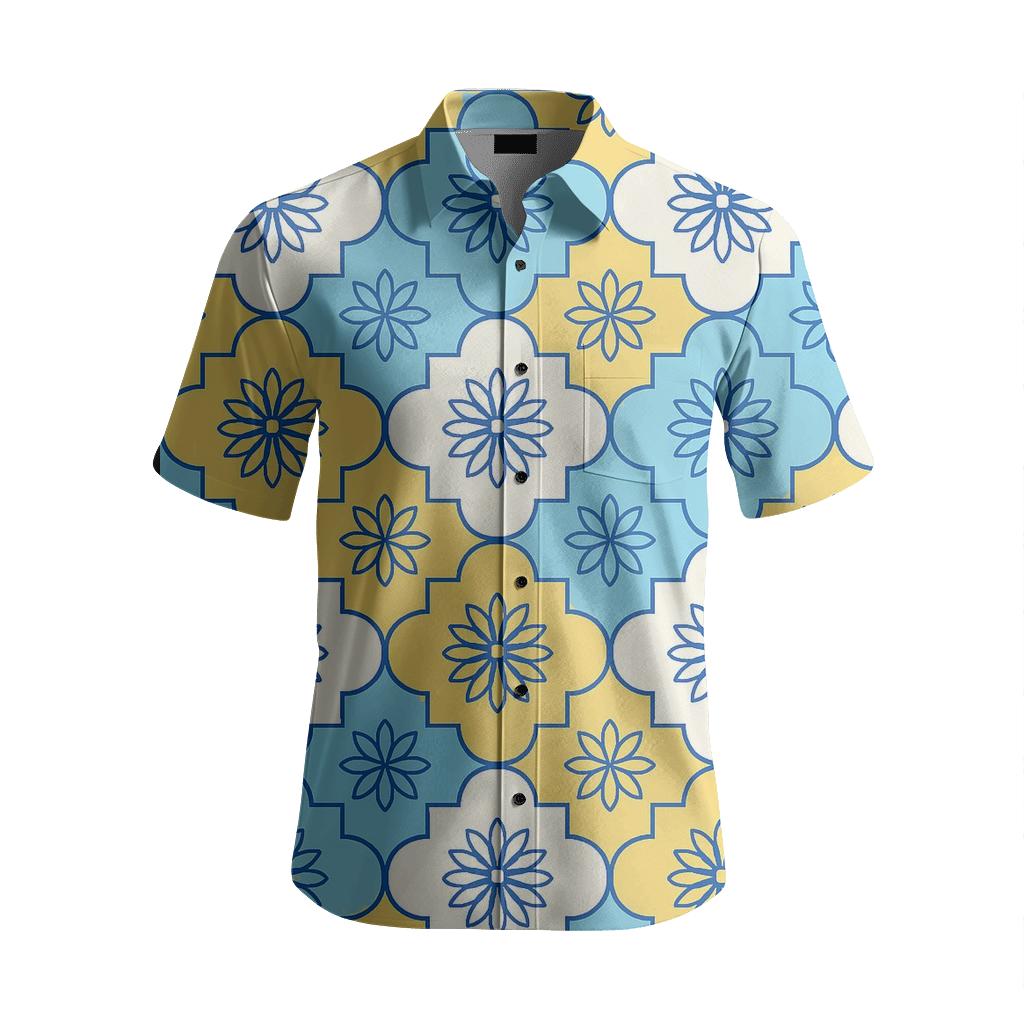 Sunlit Mediterranean Quatrefoil Tiles embroidered logo shirts