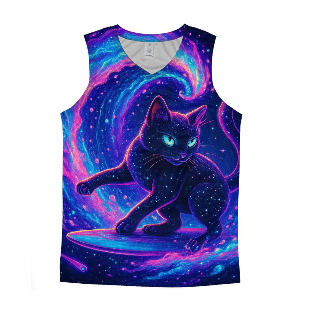 Nebula Tide Surfing Cat graphic print tank tops