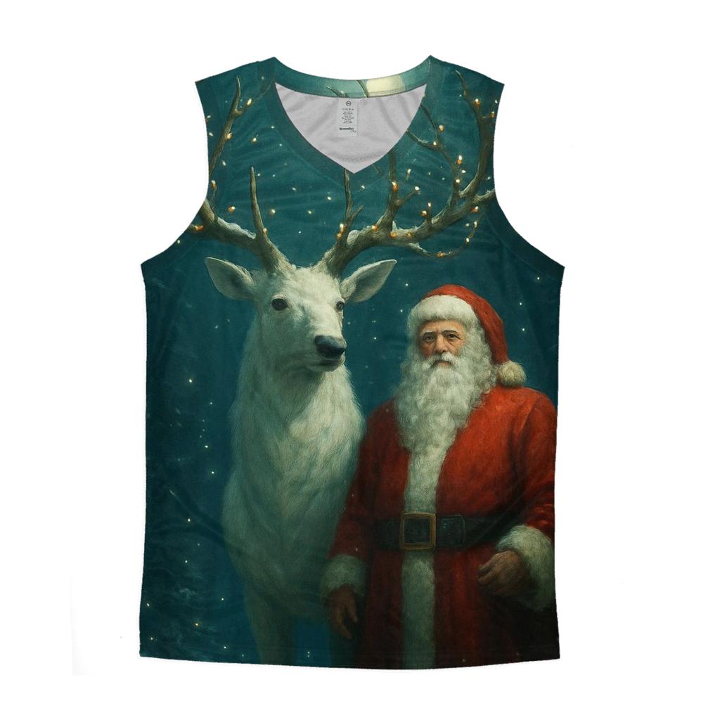 Forest Guardian Santa Stag graphic print tank tops