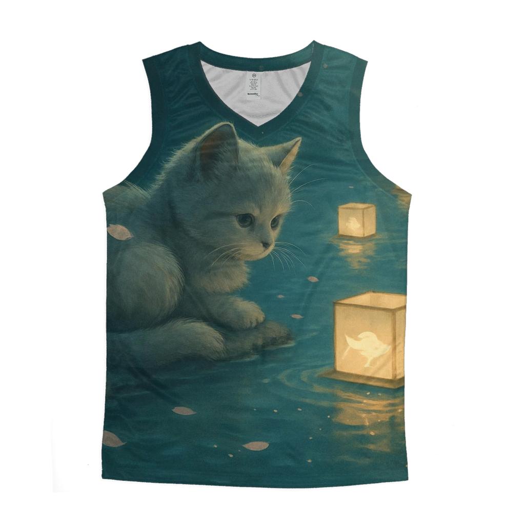Lantern Pond Dreaming Cat graphic print tank tops