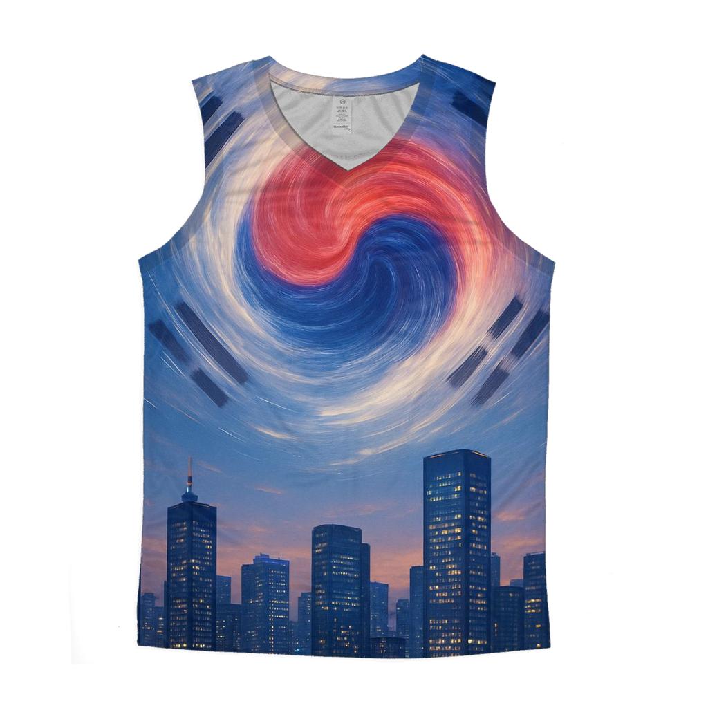 South Korean Flag Sky Mandala Over City stylish racerback tanks
