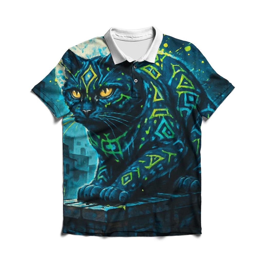 Graffiti Temple Guardian Cat personalized polo shirts