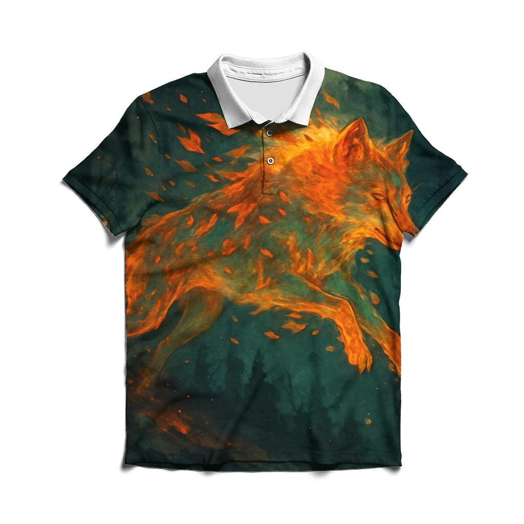 Forest Ember Spirit Wolf stylish collar polo tees