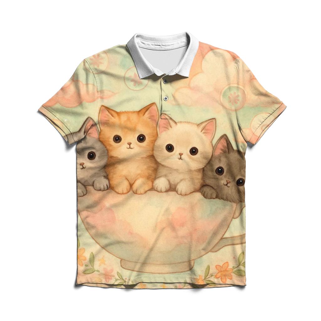 Pastel Dream Tea Party Kittens casual sports polo shirts