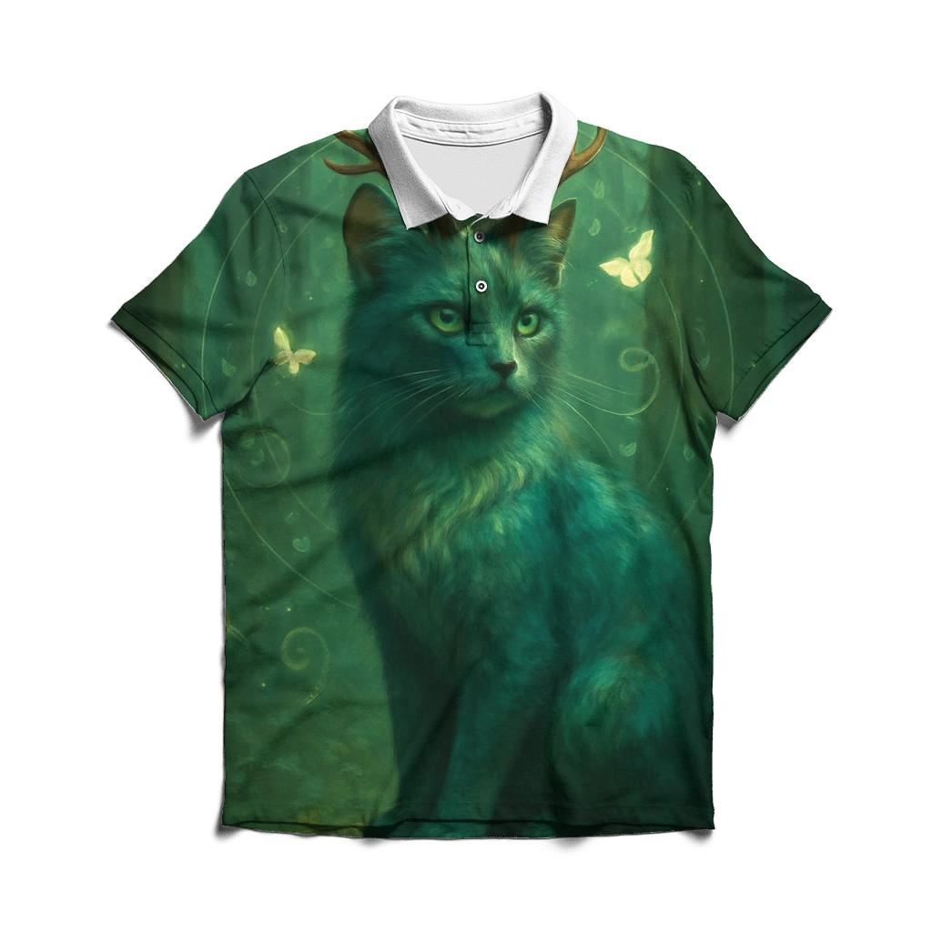 Forest Spirit Antlered Cat custom polo shirts