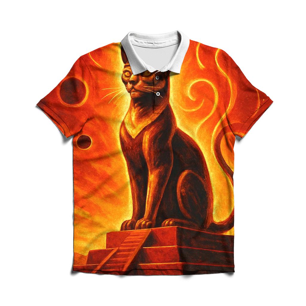 Solar Flare Pharaoh Cat embroidered polo tops