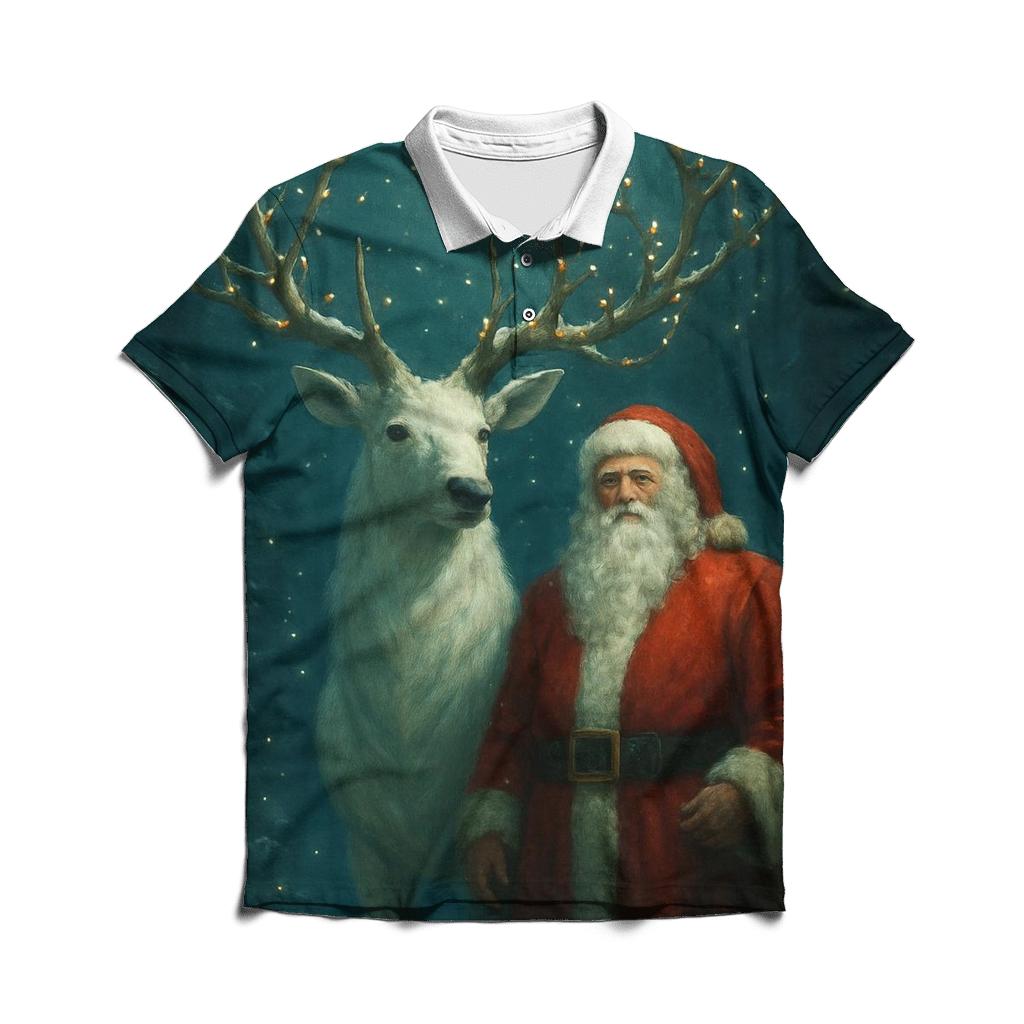 Forest Guardian Santa Stag premium cotton polo shirts