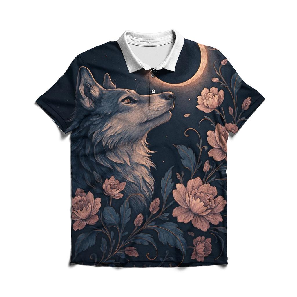 Floral Eclipse Moon Wolf classic pique polos