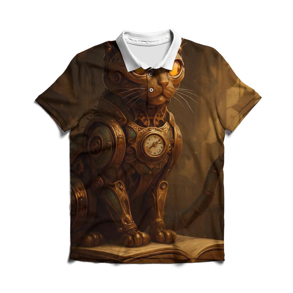 Clockwork Steampunk Library Cat personalized polo shirts