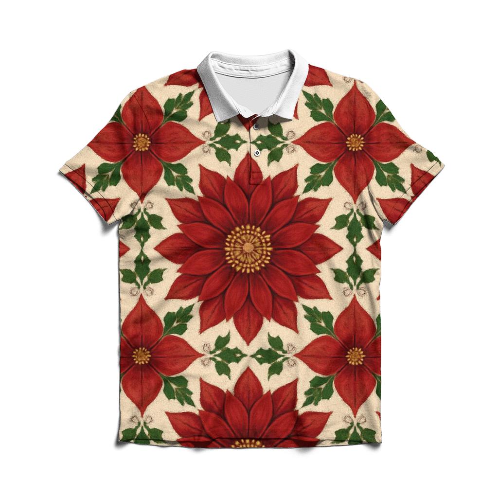 Poinsettia Mandala Tessellation branded logo polo shirts
