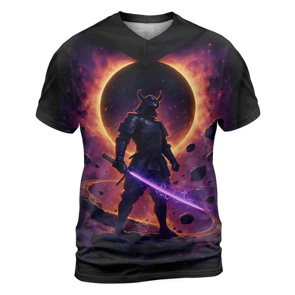 Orbiting Samurai Eclipse artistic all-over print tops