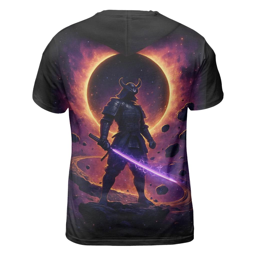 Orbiting Samurai Eclipse artistic all-over print tops