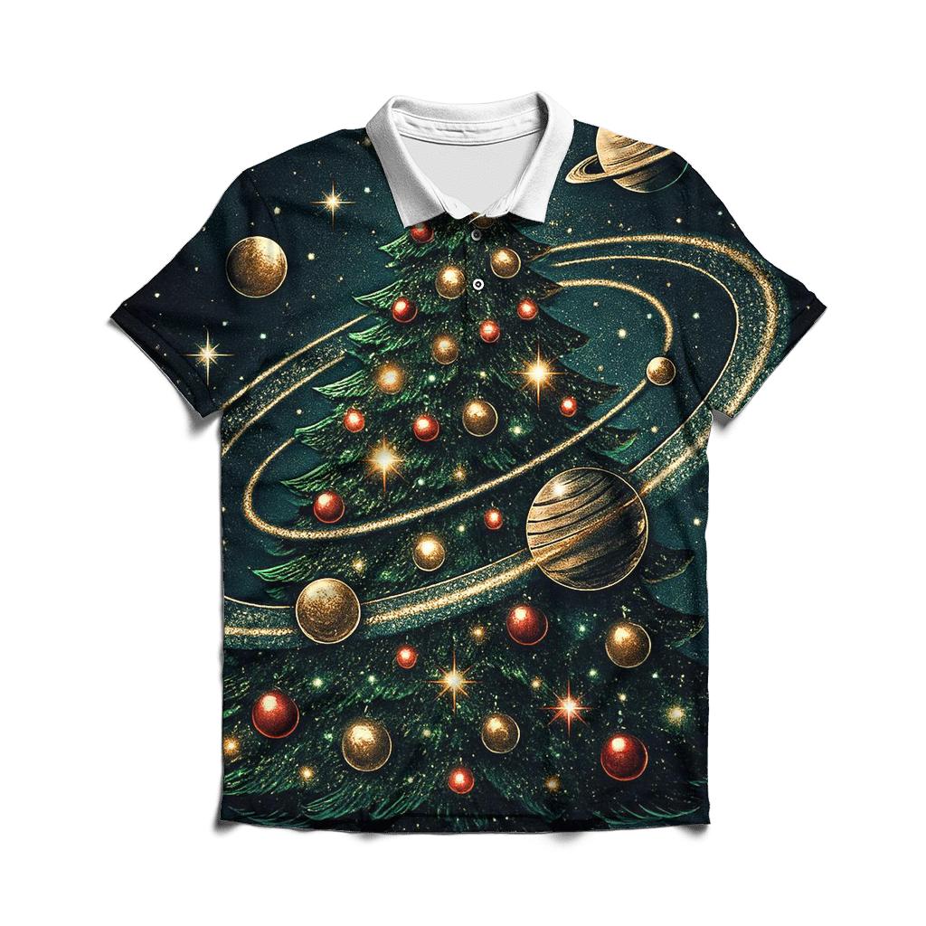 Galactic Christmas Tree Orbit stylish collar polo tees