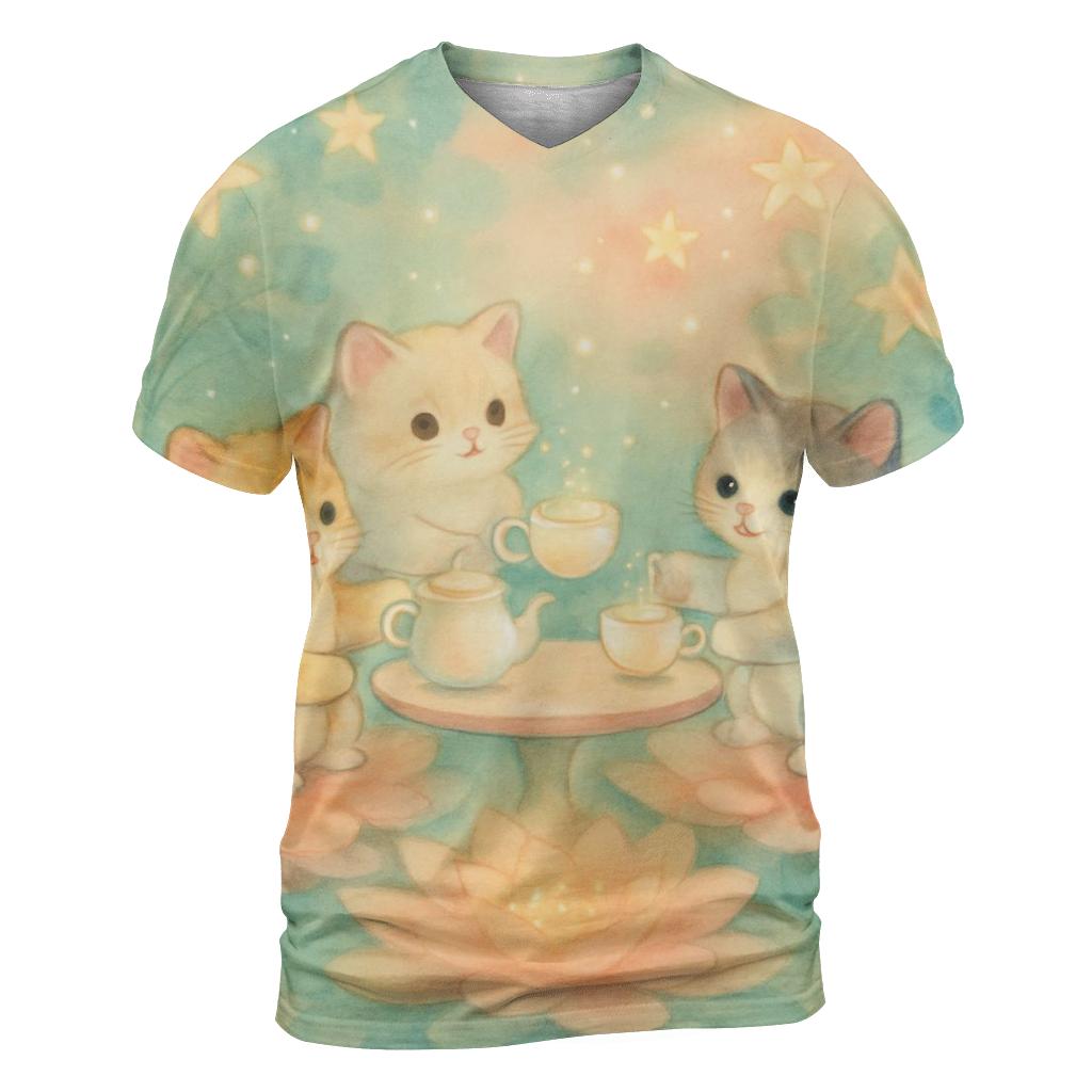 Stargarden Tea Party Kittens creative print fashion shirts