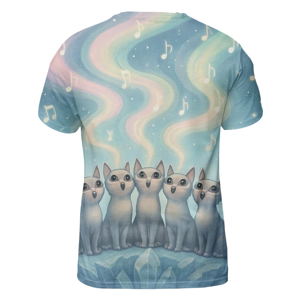 Aurora Melody Cat Chorus vibrant all-over design tees