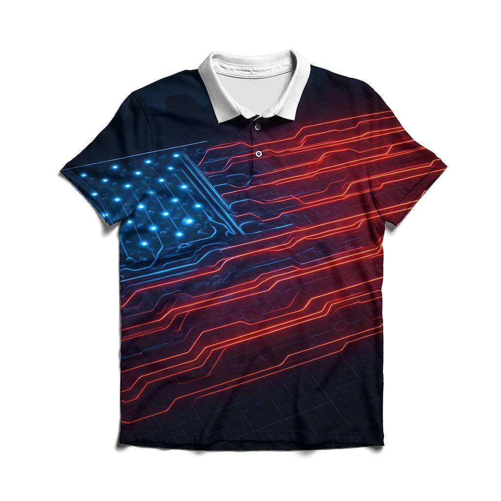 Neon Circuit Liberty Grid casual sports polo shirts