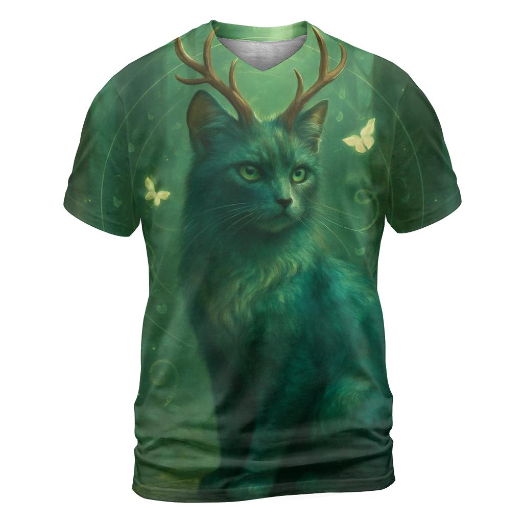 Forest Spirit Antlered Cat trendy printed shirt styles
