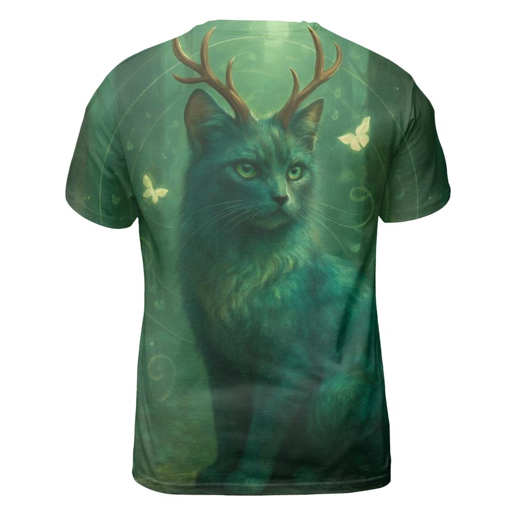Forest Spirit Antlered Cat trendy printed shirt styles