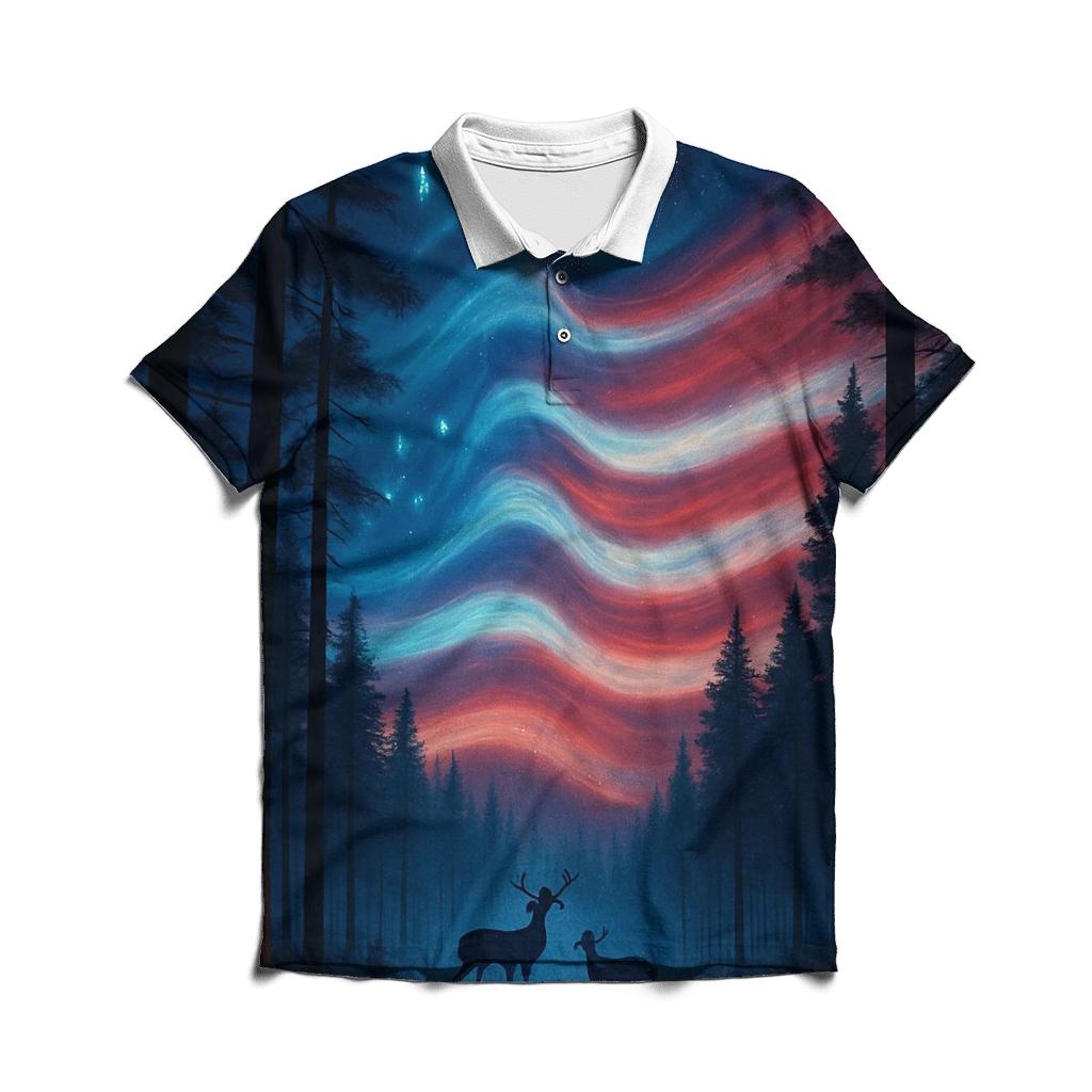 Forest Guardians Under Striped Aurora personalized polo shirts