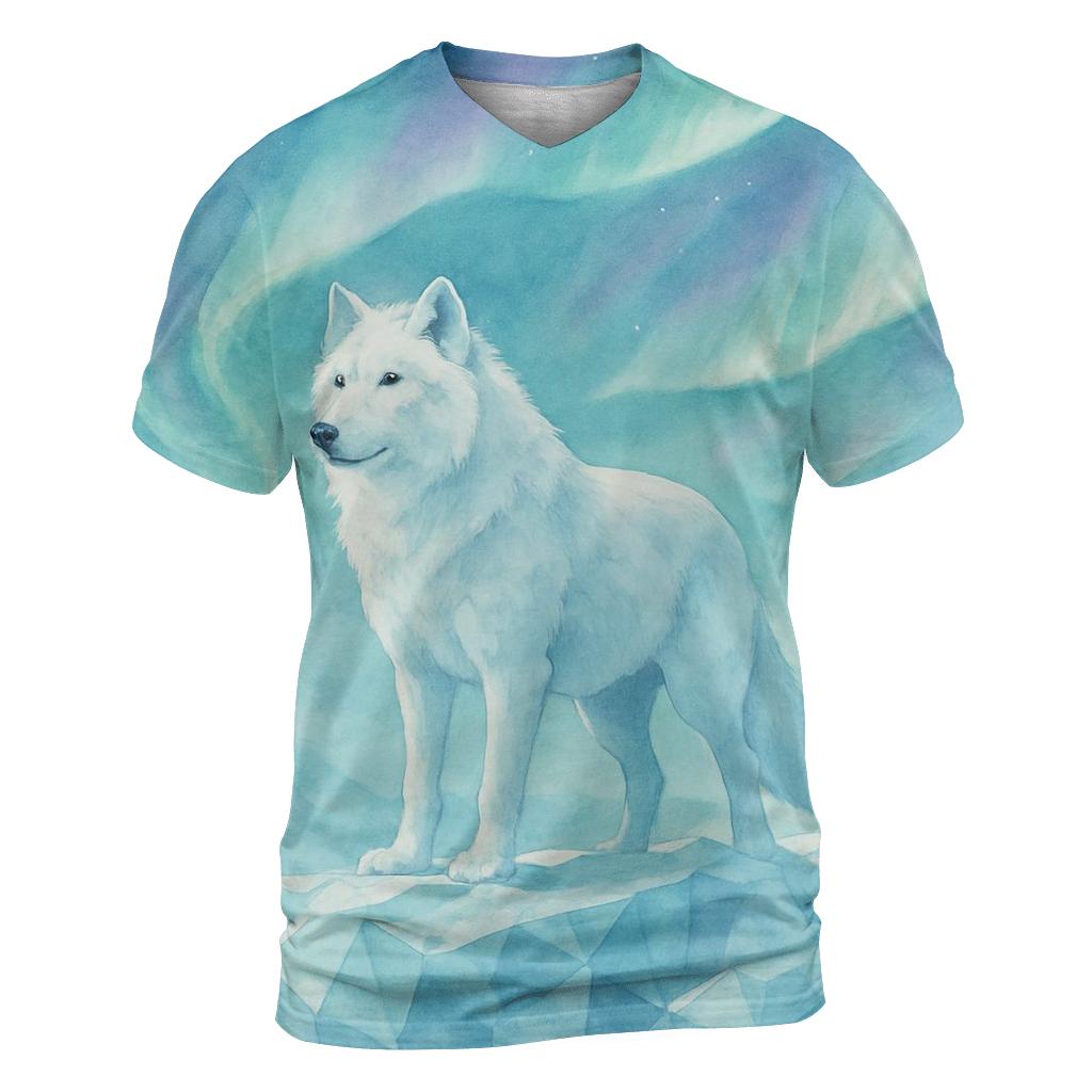 Aurora Glacier Guardian Wolf artistic all-over print tops