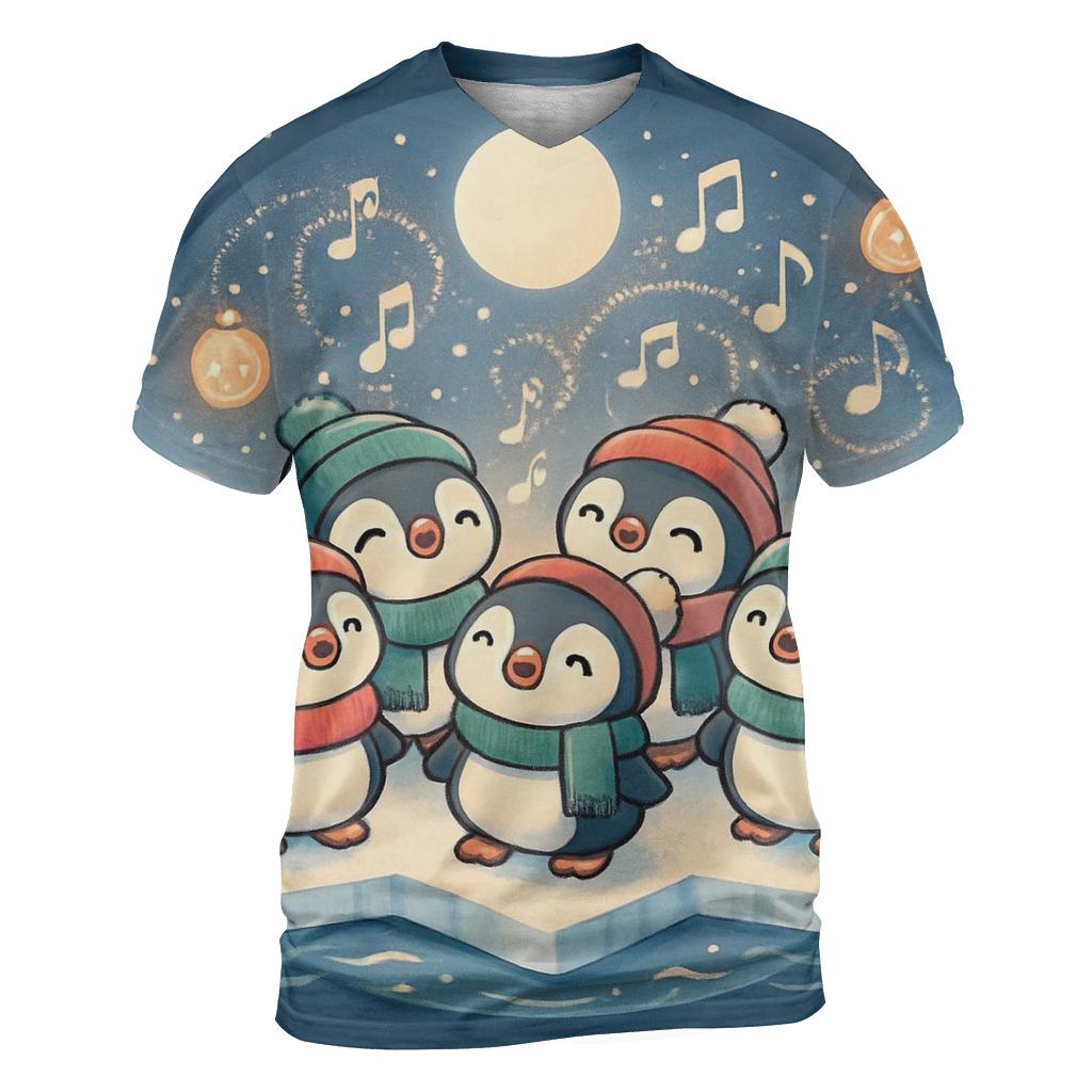 Penguin Carolers On Floating Ice Stage creative print fashion shirts