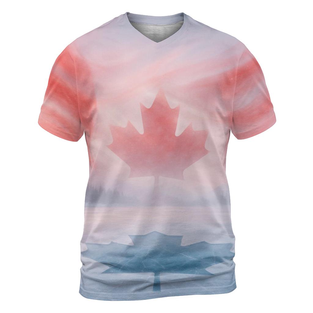 Canadian Flag Frozen Lake Double Exposure artistic all-over print tops