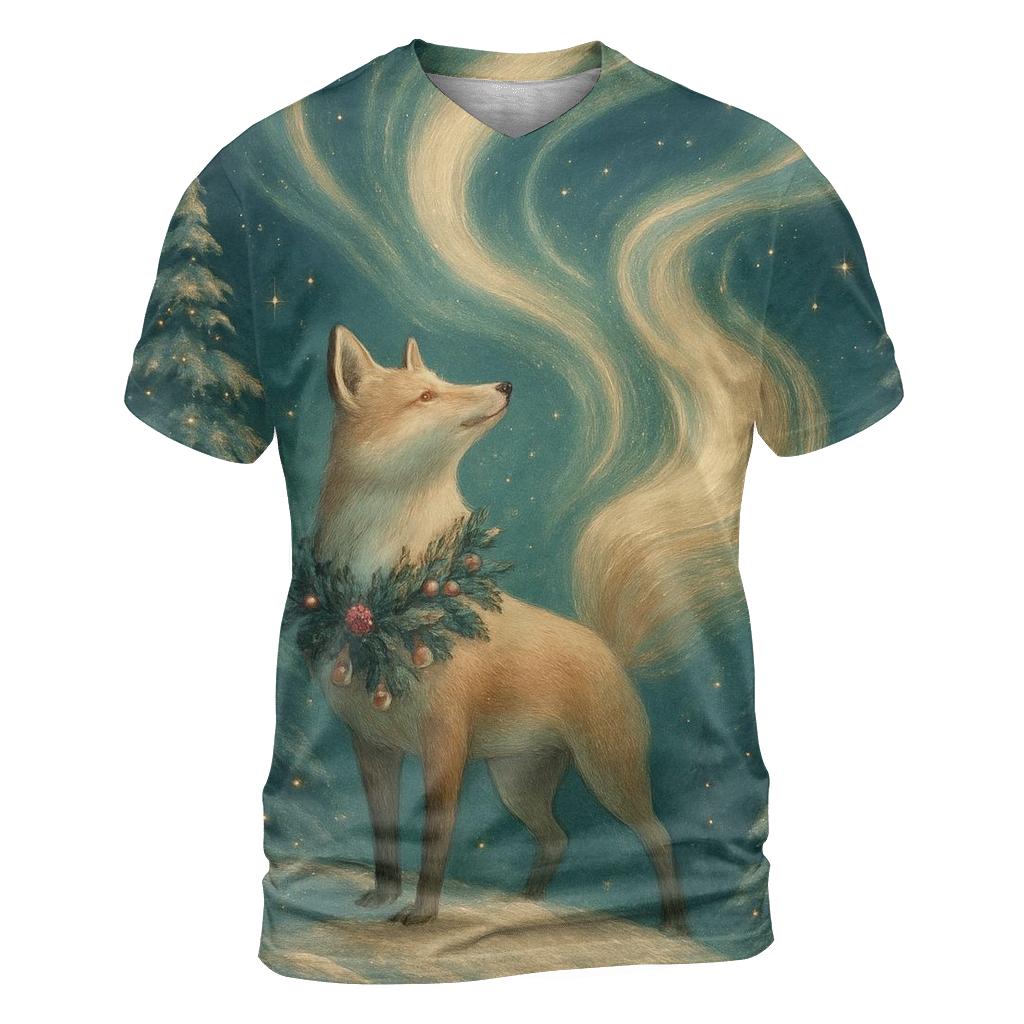 Aurora Fox In Christmas Forest statement graphic shirts